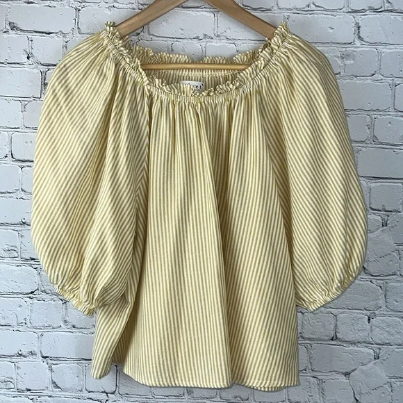 VELVET Briella Woven Striped Puff Sleeve Top, Size XS - Picture 5 of 11